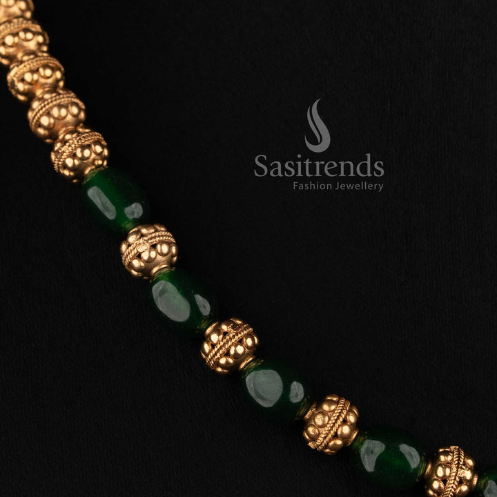Elegant Antique Gold Plated Golden Bead Mala Floral Necklace for Women - Sasitrends