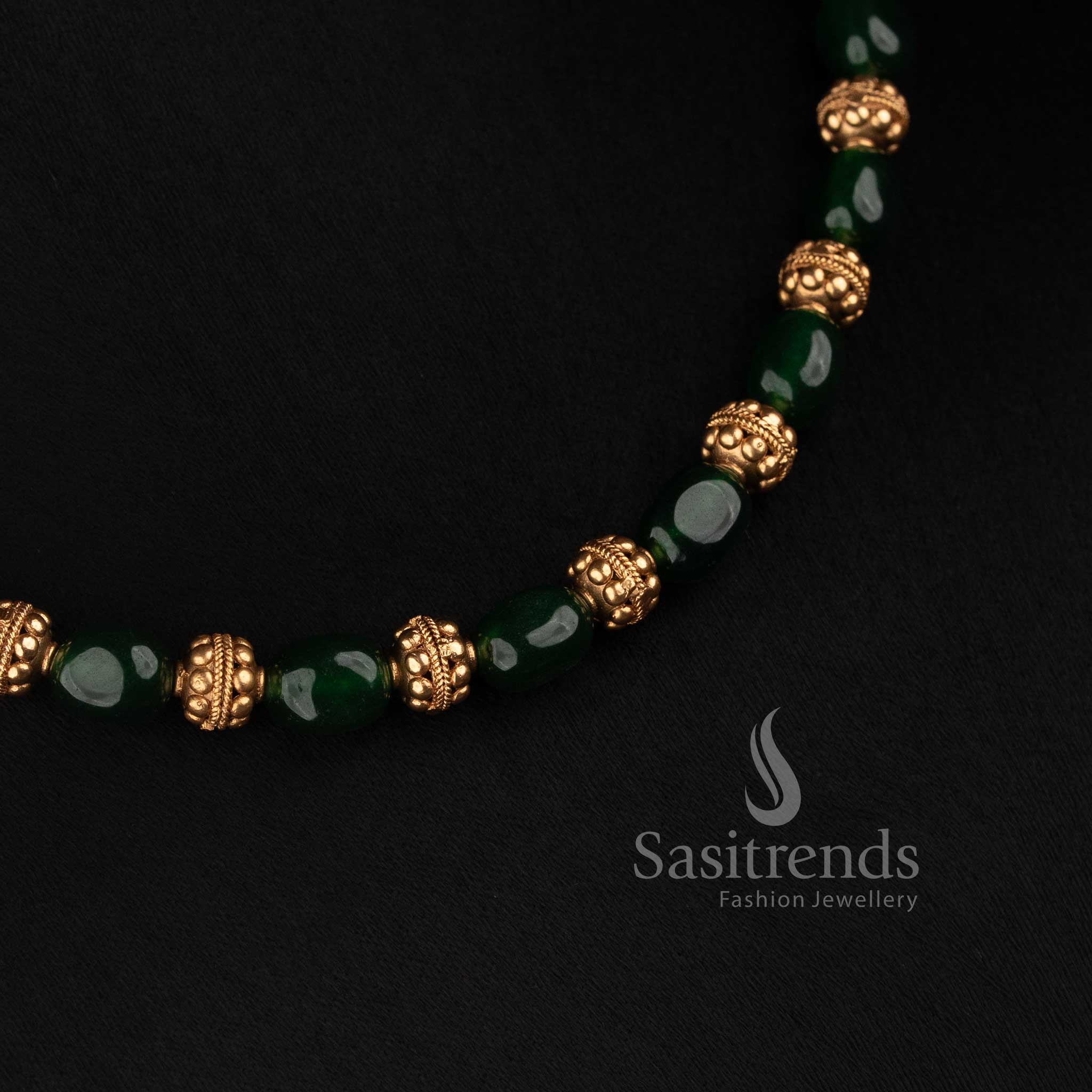 Elegant Antique Gold Plated Golden Bead Mala Floral Necklace for Women - Sasitrends