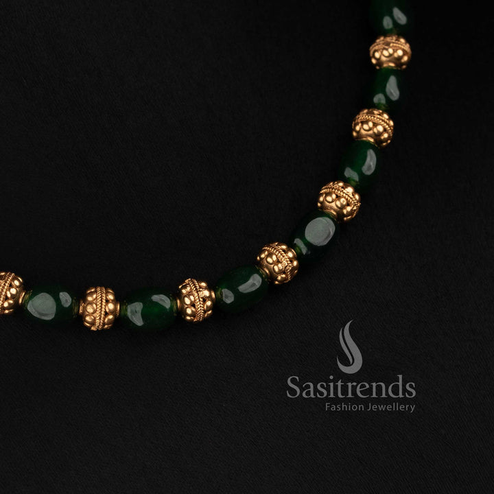 Elegant Antique Gold Plated Golden Bead Mala Floral Necklace for Women - Sasitrends