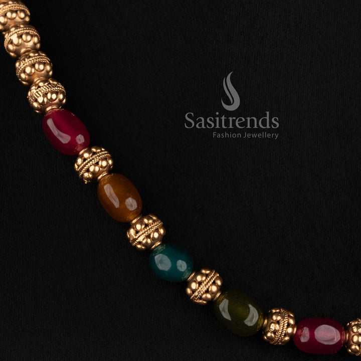 Antique Gold Plated Golden Beads Floral Necklace Set for Festive Wear - Sasitrends