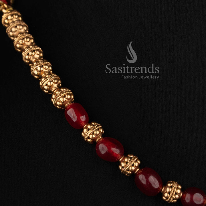 Elegant Antique Gold Plated Golden Bead Mala Floral Necklace for Women - Sasitrends