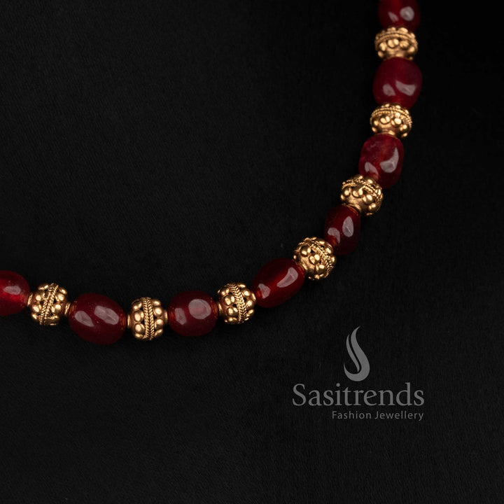 Stunning Antique Gold Plated Golden Beads Mala Floral Necklace Set - Sasitrends