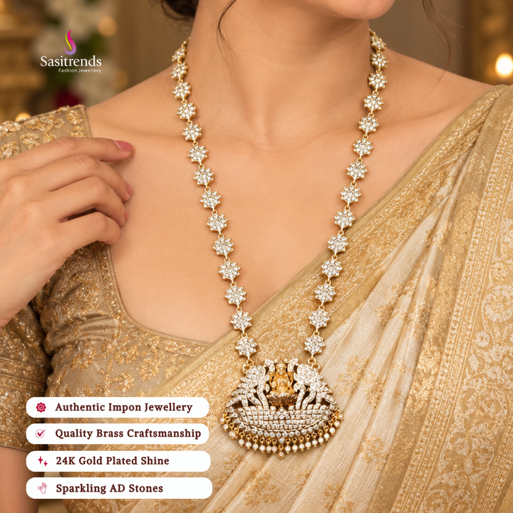 Traditional wear impon micro gold plated AD stone necklace set - Sasitrends