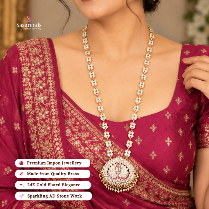 Traditional wear impon micro gold plated AD stone necklace set - Sasitrends