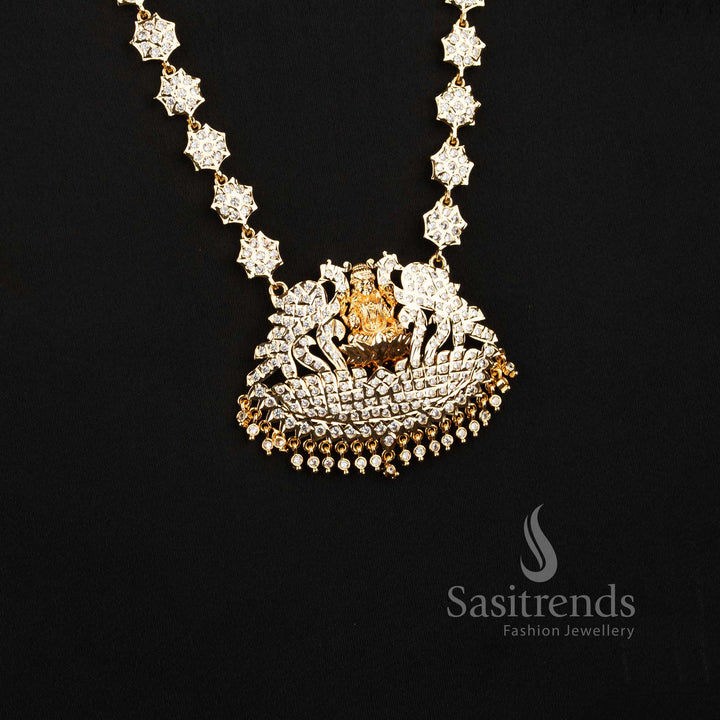 Impon AD Micro Gold Plated Lakshmi Peacock Floral Long Haram Necklace for Women - Sasitrends