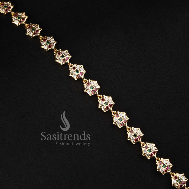 Detailed Goddess Lakshmi Peacock Pendant with AD Floral Long Haram Necklace - Sasitrends