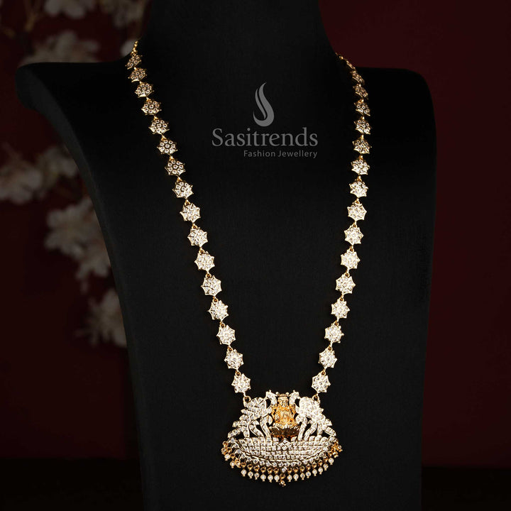 Impon AD Micro Gold Plated Peacock Lakshmi Floral Long Haram Necklace - Sasitrends