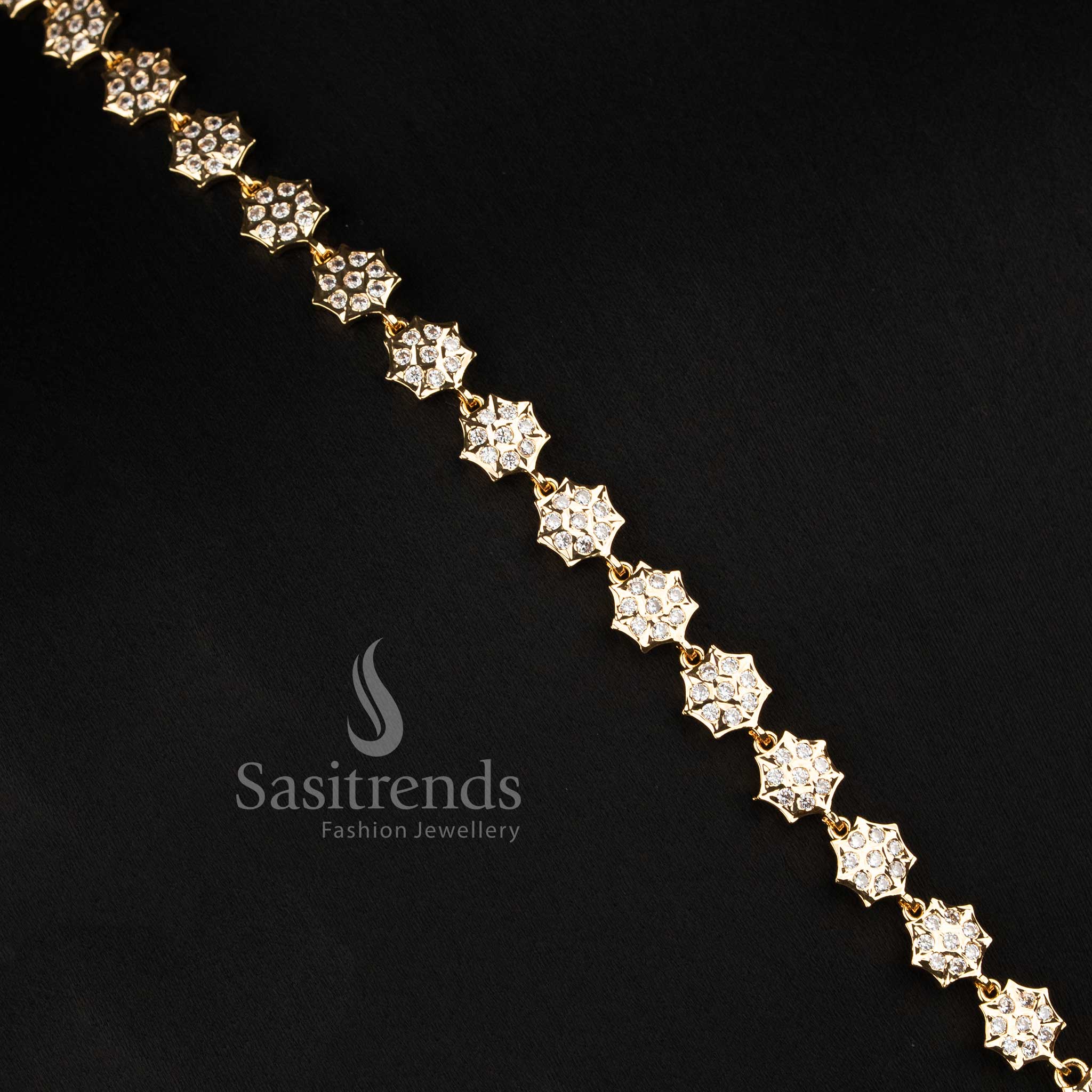 Impon AD Micro Gold Plated Lakshmi Peacock Floral Long Haram Necklace for Women - Sasitrends