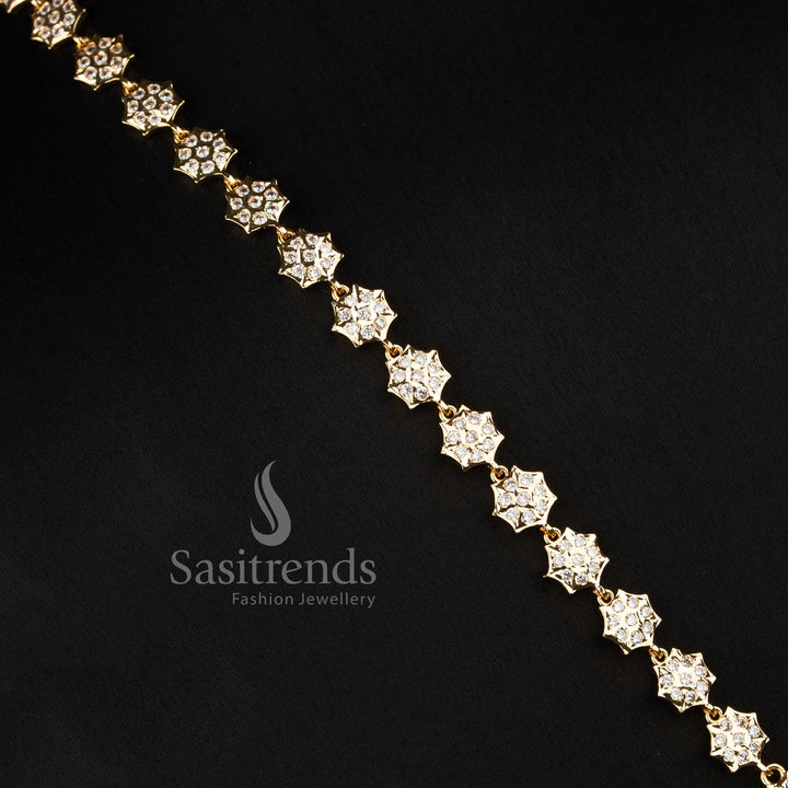 Impon AD Micro Gold Plated Lakshmi Peacock Floral Long Haram Necklace for Women - Sasitrends