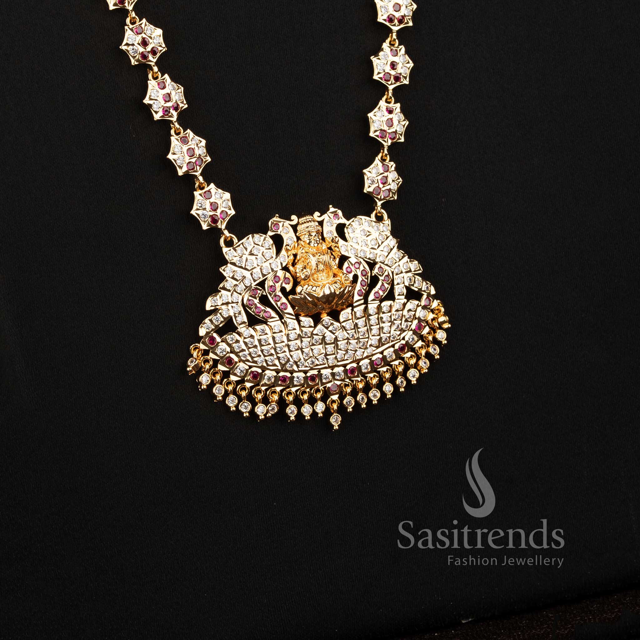 Impon Micro Gold Plated Peacock Lakshmi Long Haram for Bridal and Traditional Wear - Sasitrends