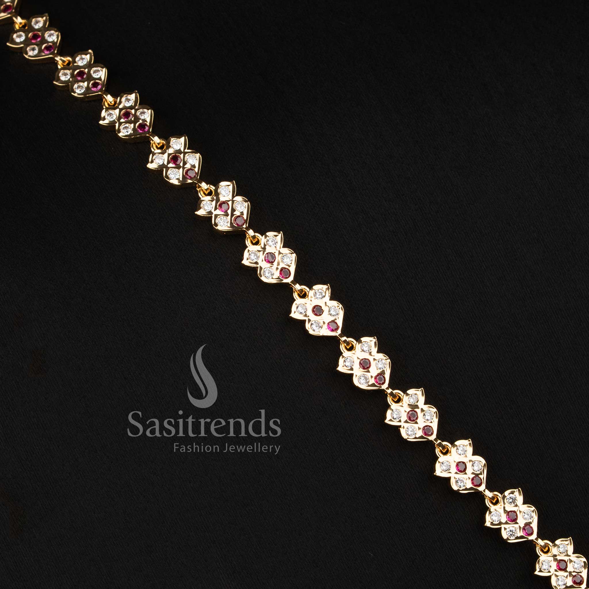 Impon AD Micro Gold Plated Lotus Floral Long Haram Necklace for Women - Sasitrends