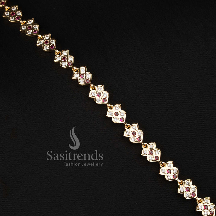 Impon AD Micro Gold Plated Lotus Floral Long Haram Necklace for Women - Sasitrends