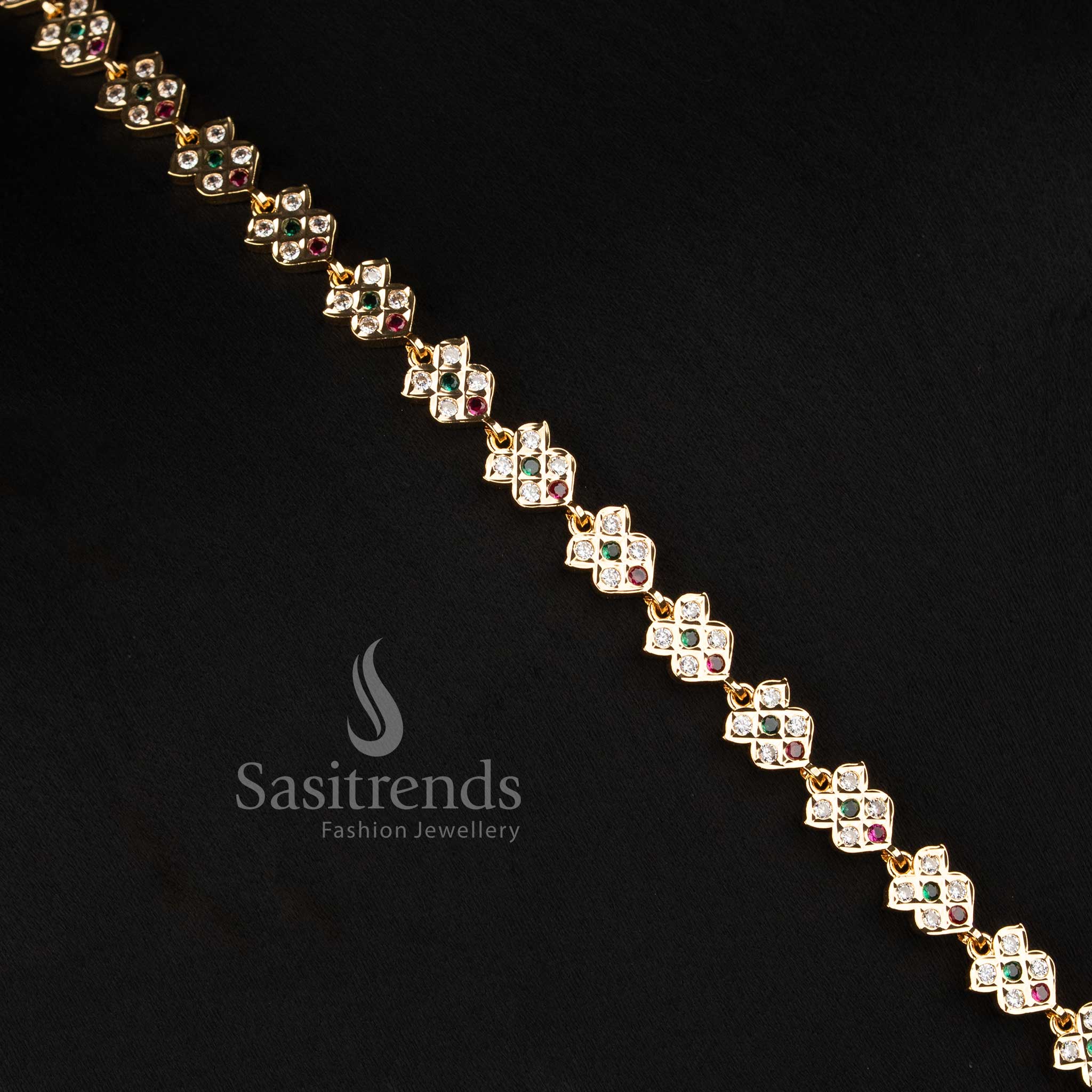 Impon AD Micro Gold Plated Lotus Floral Long Haram with Traditional Design - Sasitrends