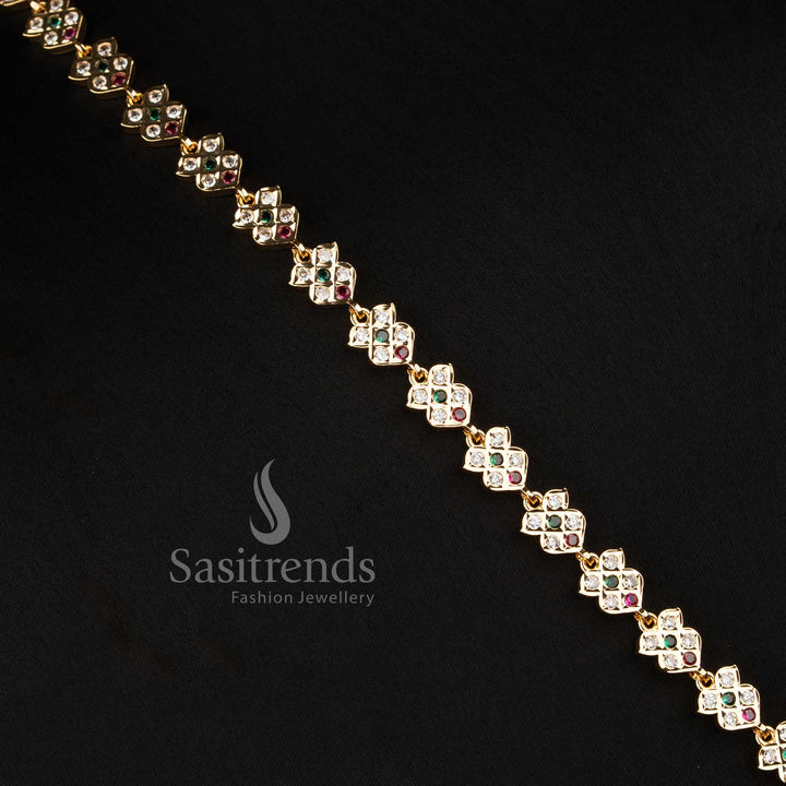 Impon AD Micro Gold Plated Lotus Floral Long Haram with Traditional Design - Sasitrends