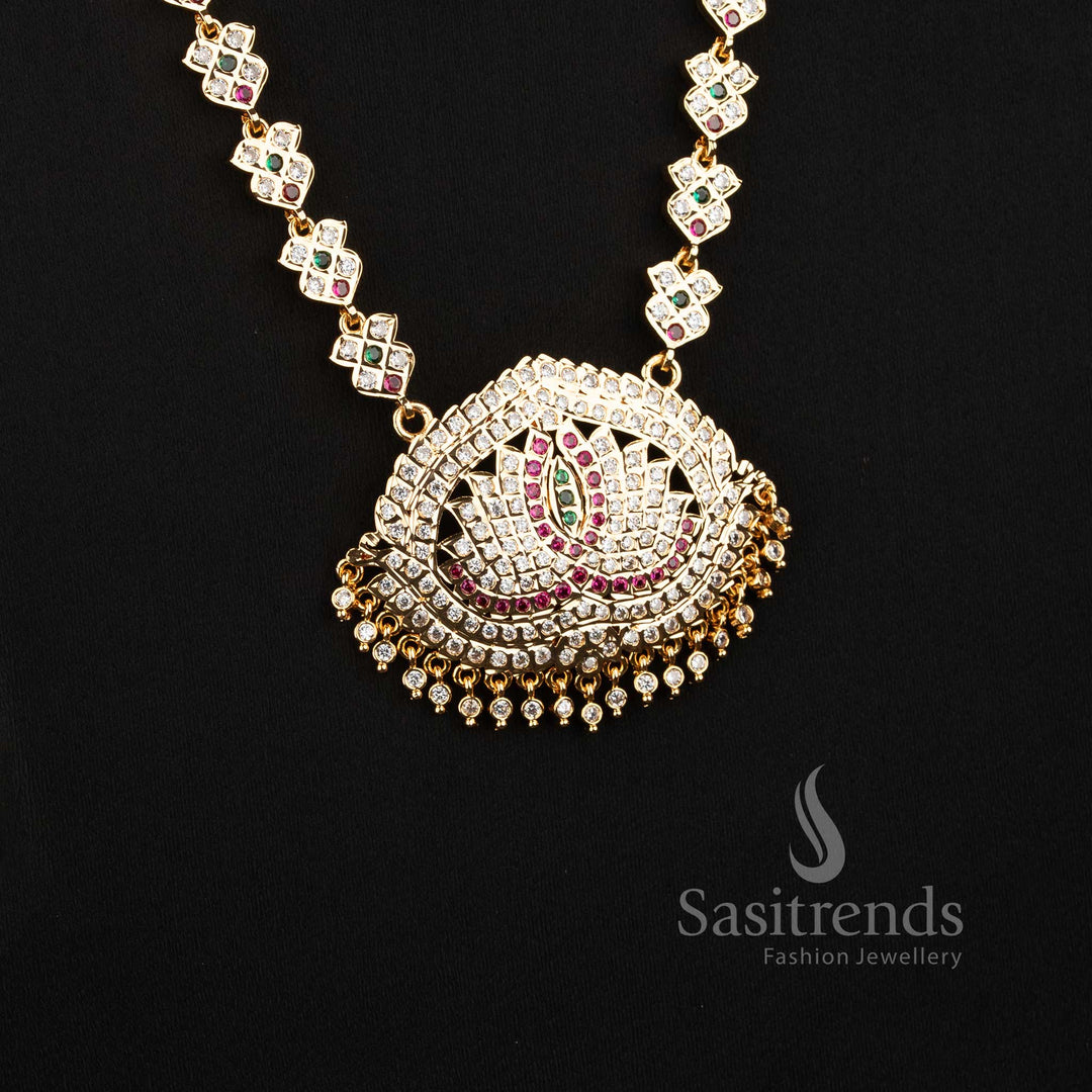 Impon AD Micro Gold Plated Lotus Floral Long Haram Necklace for Women - Sasitrends