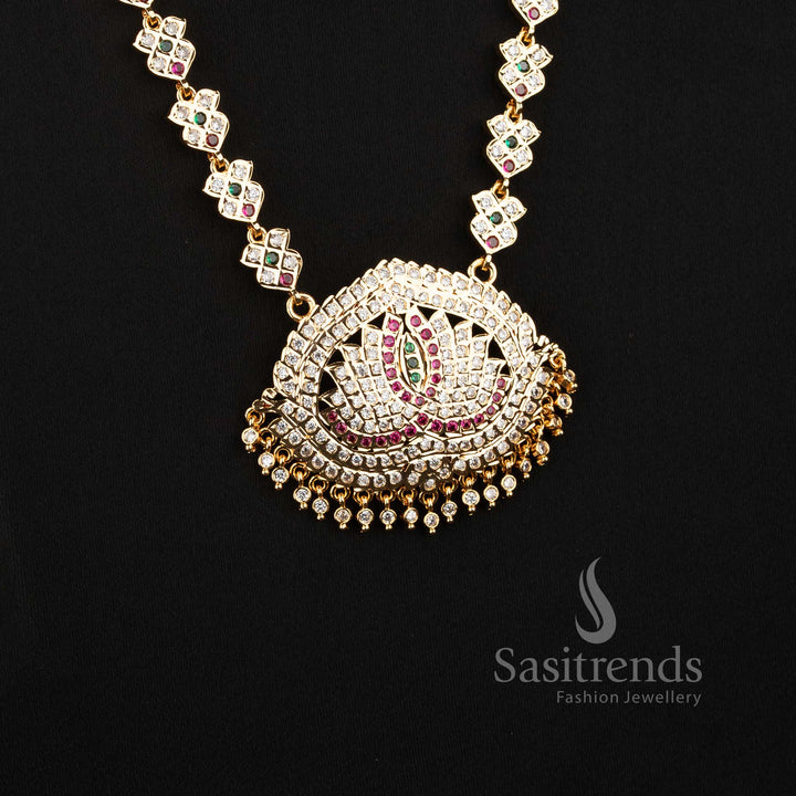 Traditional Guaranteed Impon AD Micro Gold Plated Lotus Floral Long Haram Necklace - Sasitrends