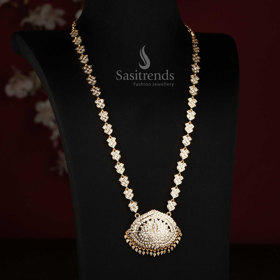 Impon AD Micro Gold Plated Lotus Floral Long Haram Necklace - Sasitrends