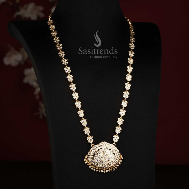 Impon AD Micro Gold Plated Lotus Floral Long Haram Necklace - Sasitrends