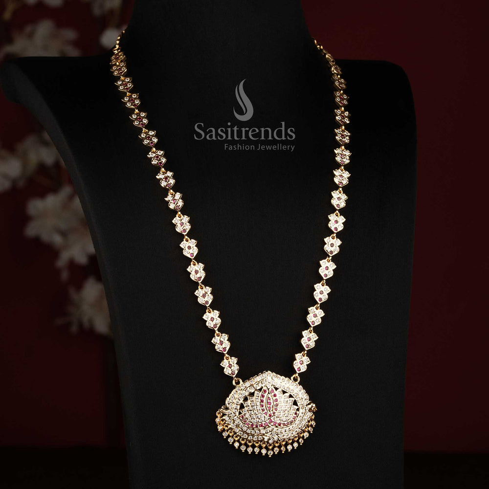 Impon AD Micro Gold Plated Lotus Floral Long Haram Necklace for Women - Sasitrends