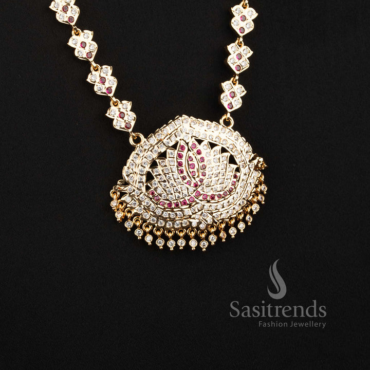 Impon AD Micro Gold Plated Lotus Floral Long Haram Necklace for Women - Sasitrends