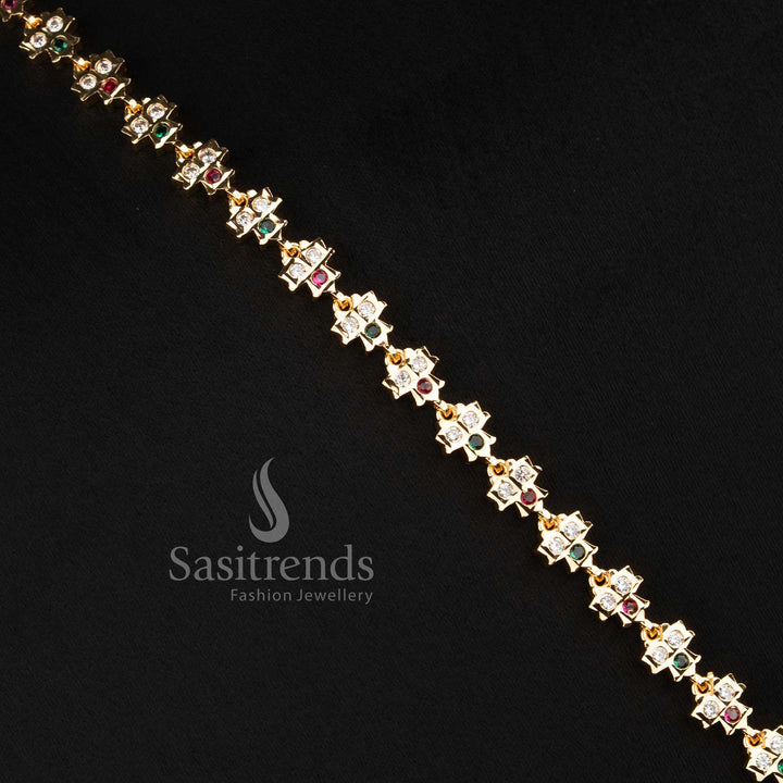 Traditional Impon Micro Gold Plated Gajalakshmi Elephant Long Haram with AD Stone Detailing - Sasitrends