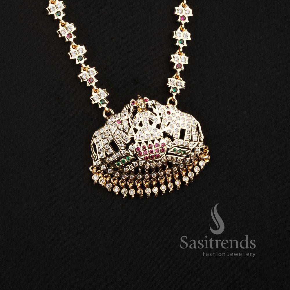 Impon AD Micro Gold Plated Lakshmi Elephant Pendant Long Haram Necklace for Women - Sasitrends