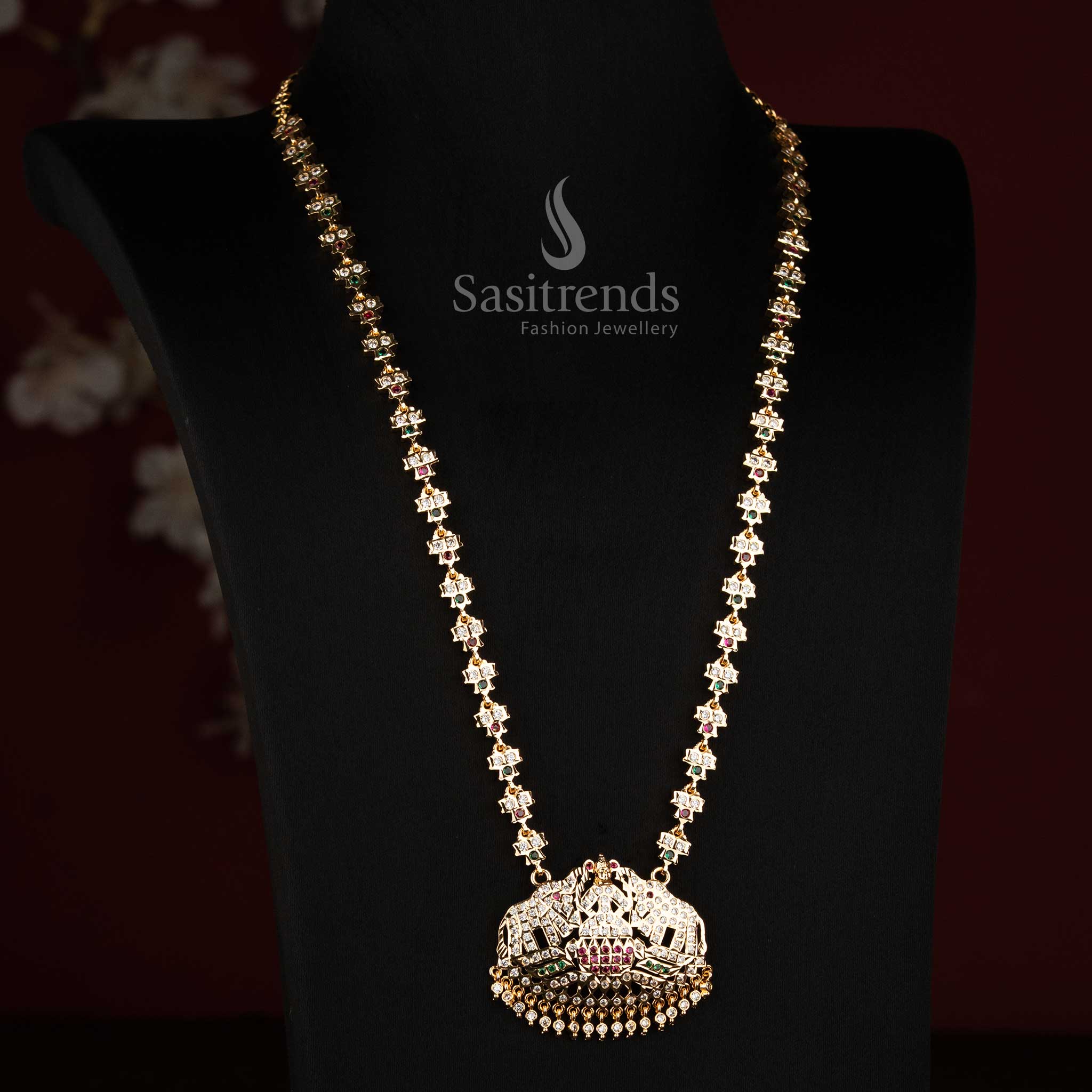 Impon AD Micro Gold Plated Lakshmi Elephant Long Haram Necklace for Women - Sasitrends