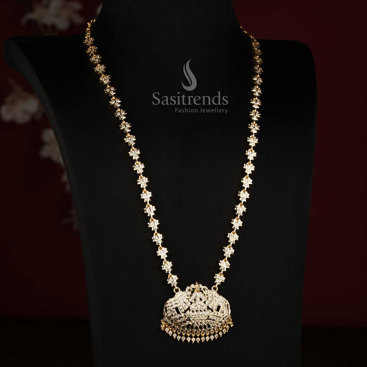 Impon AD Micro Gold Plated Gajalakshmi Elephant Pendant Long Haram Necklace - Sasitrends