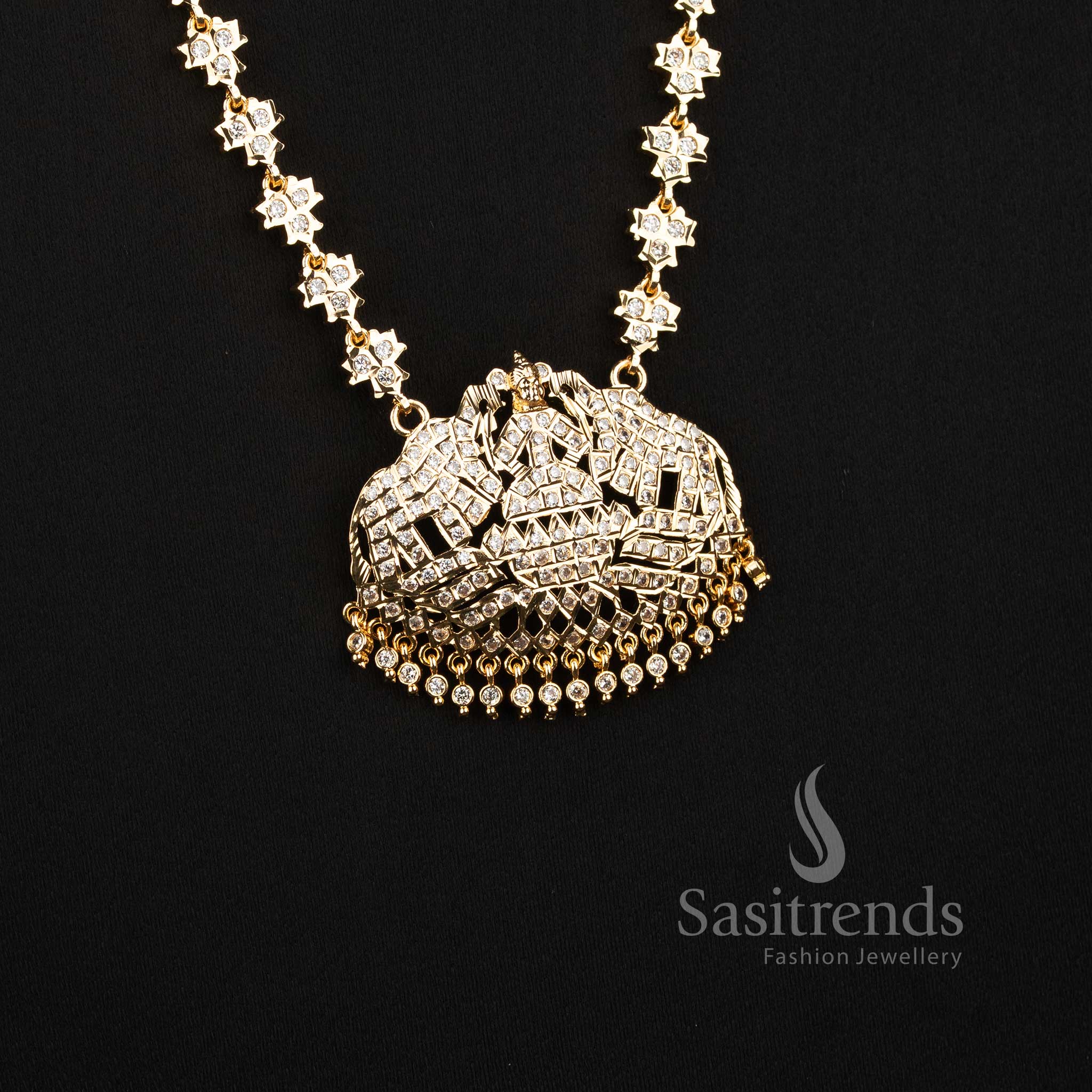 Impon AD One Gram Micro Gold Plated Gajalakshmi Elephant Pendant Long Haram Necklace - Sasitrends
