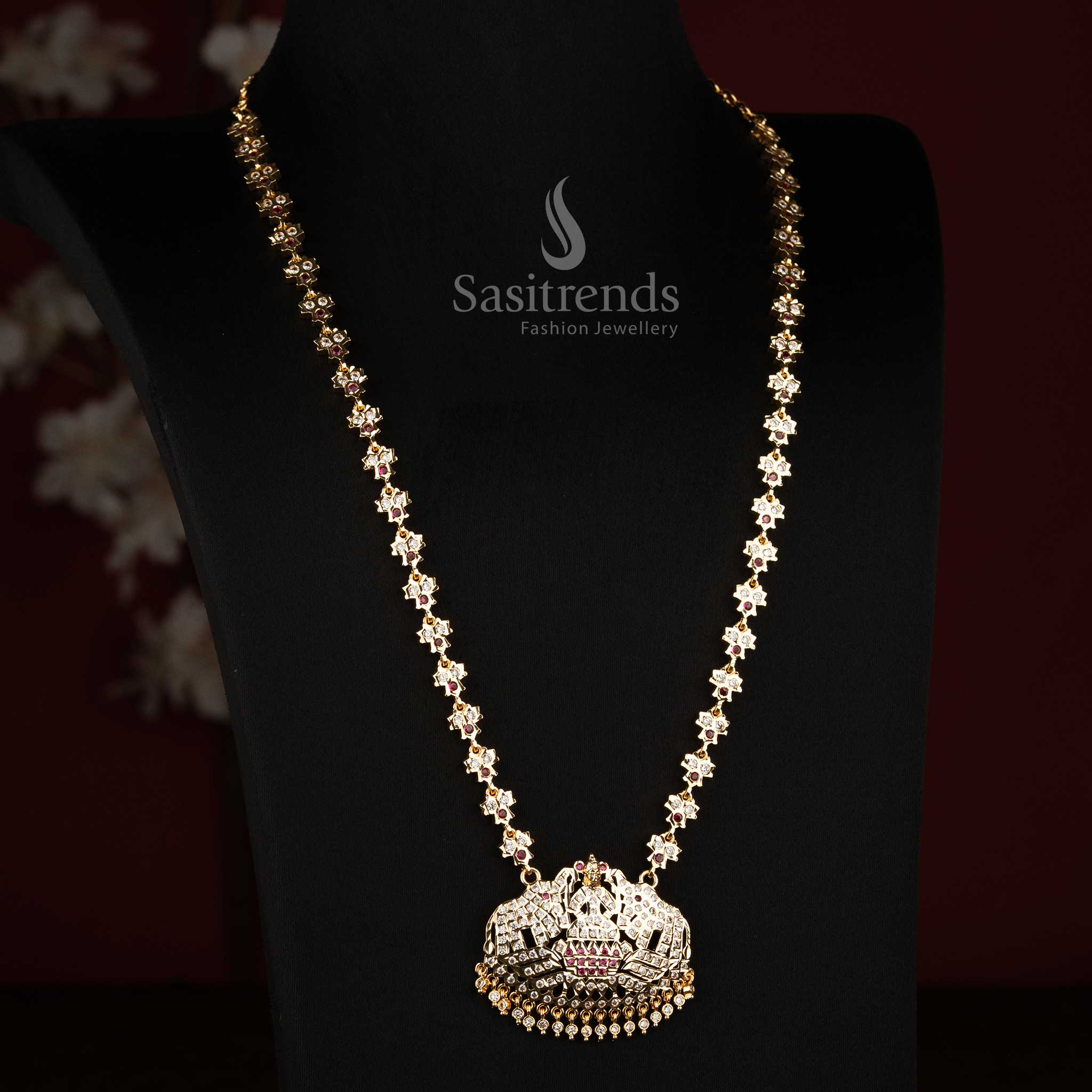 Impon AD Micro Gold Plated Lakshmi Elephant Long Haram Necklace for Women - Sasitrends