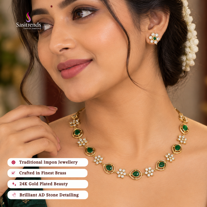 Real gold look guaranteed 24k micro gold plated impon AD stone necklace set - Sasitrends
