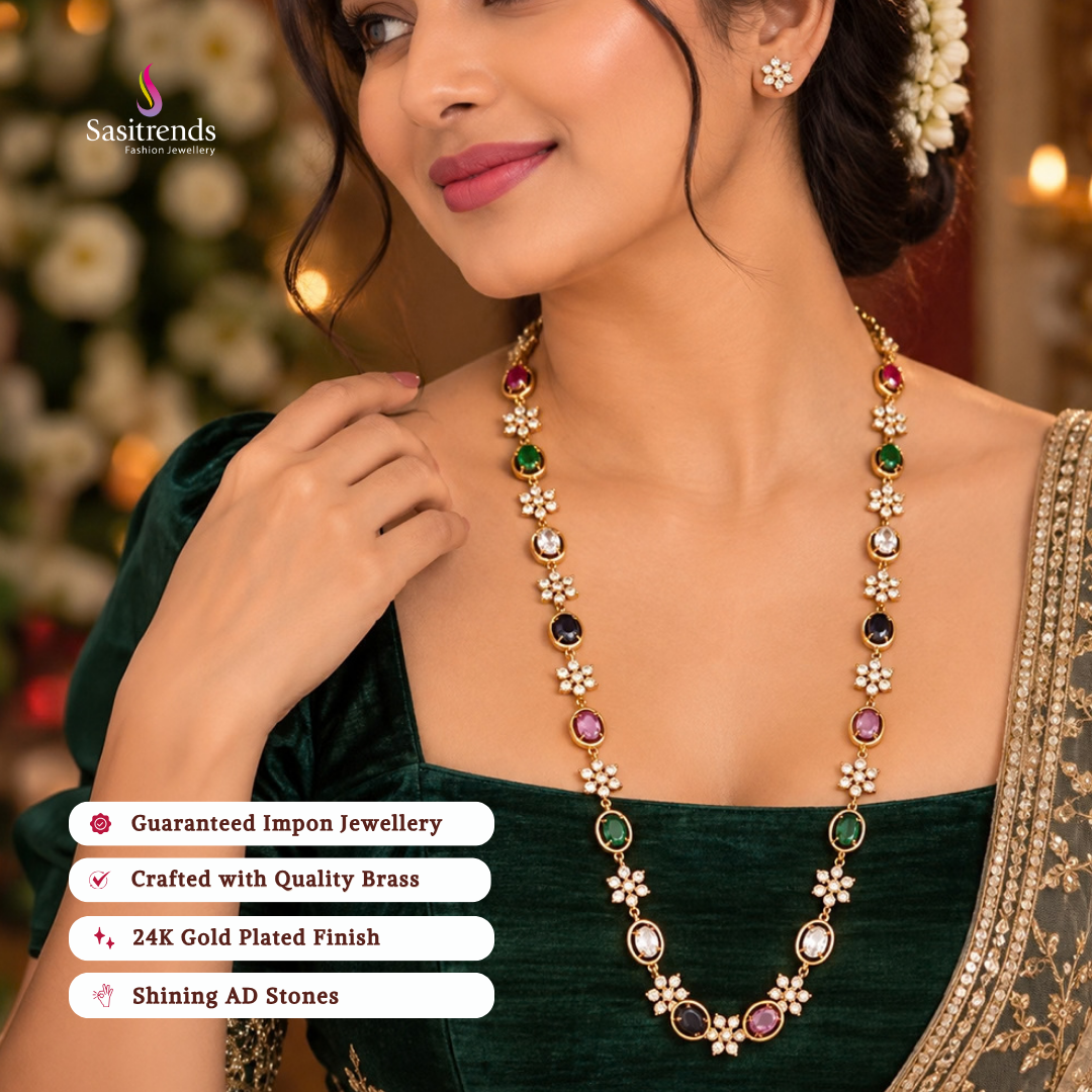 Real gold look guaranteed 24k micro gold plated impon AD stone necklace set - Sasitrends