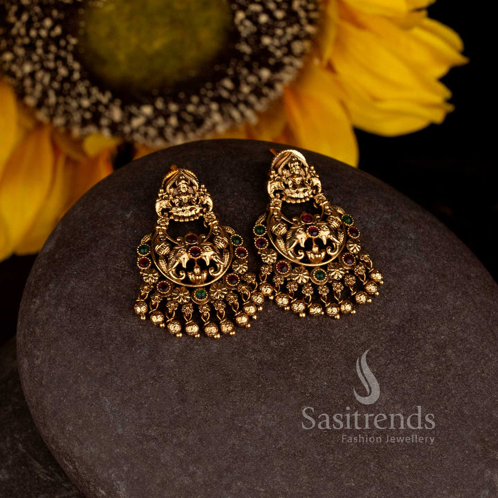 Matte Gold Plated Temple Lakshmi Peacock Crescent Chandbali Earrings for Women - Sasitrends
