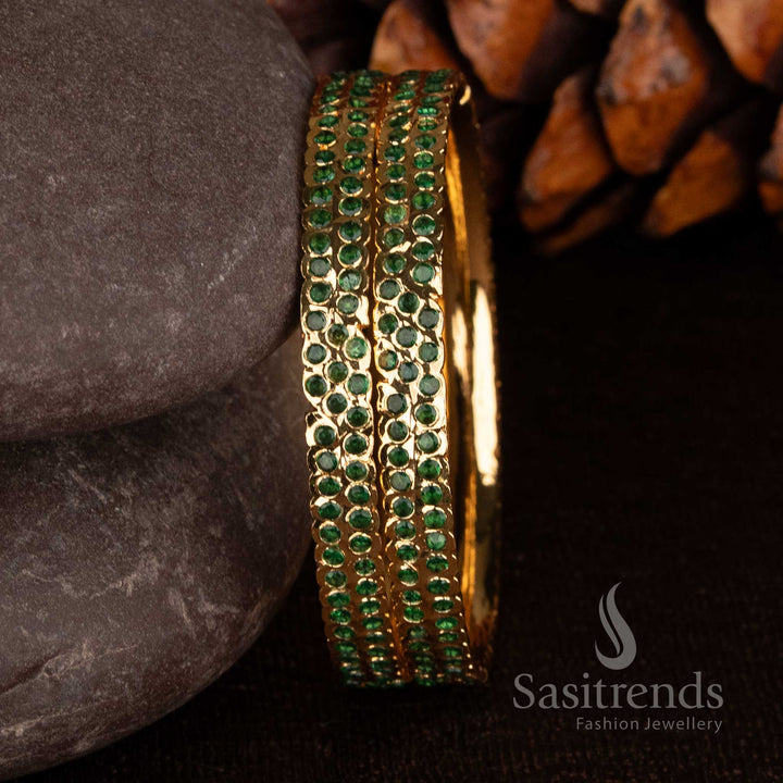 Impon Gold Plated American Diamond Two Line Bangle Set for Women - Sasitrends