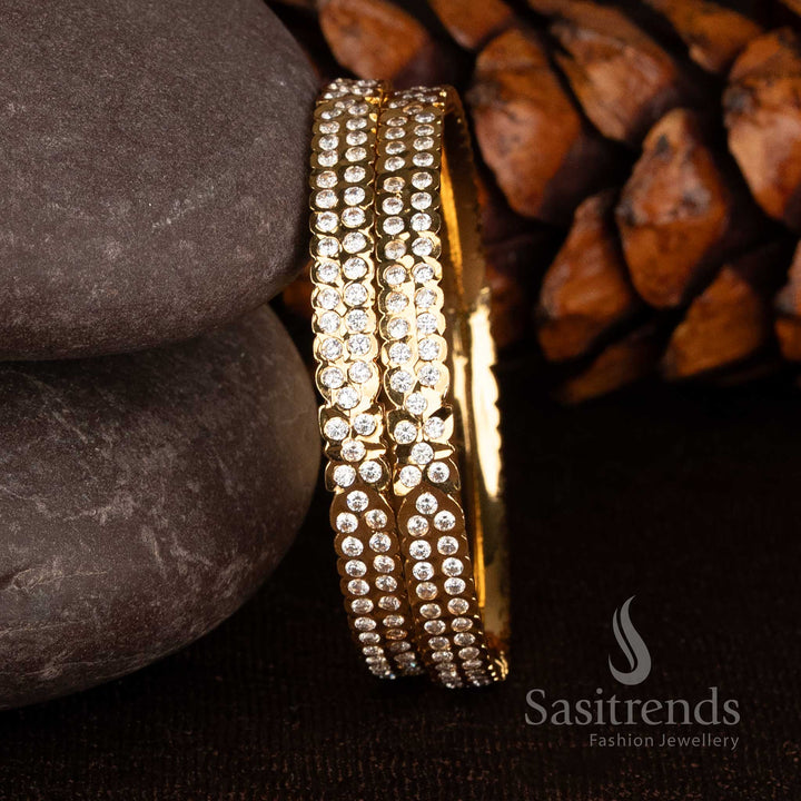 Impon Gold Plated CZ Stone Bangle Pair for Wedding and Festive Wear - Sasitrends