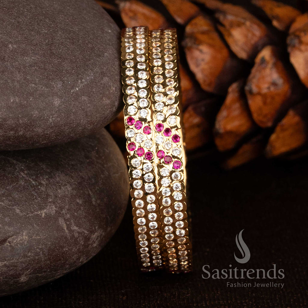 Impon Gold Plated CZ Stone Bangle Pair for Wedding and Festive Wear - Sasitrends