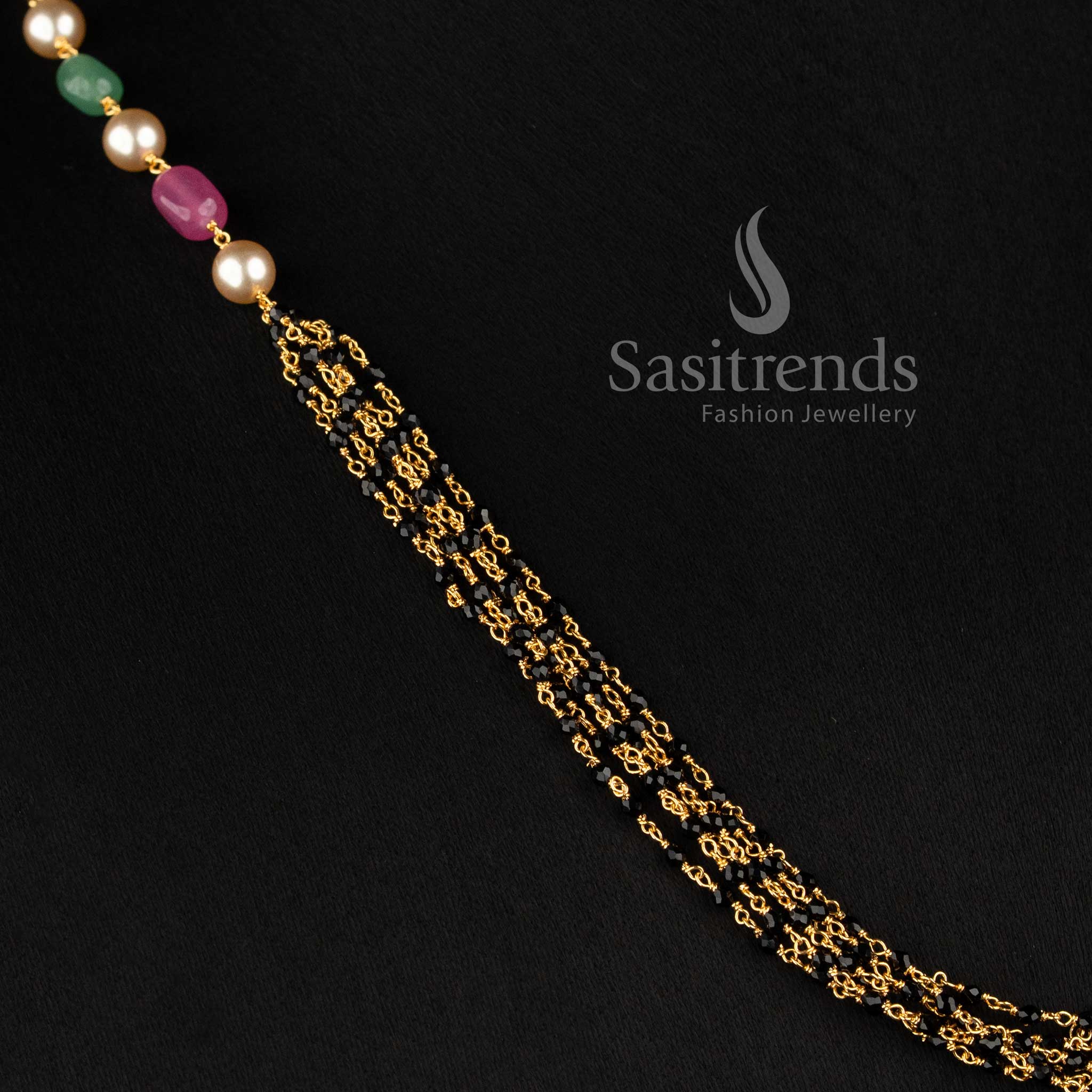 Micro Gold Plated Multi Strand Black Beads Necklace for Women - Sasitrends