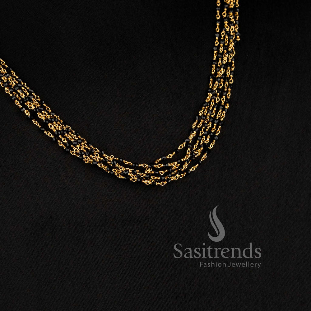 Micro Gold Plated Multi Strand Black Beads Necklace for Women - Sasitrends