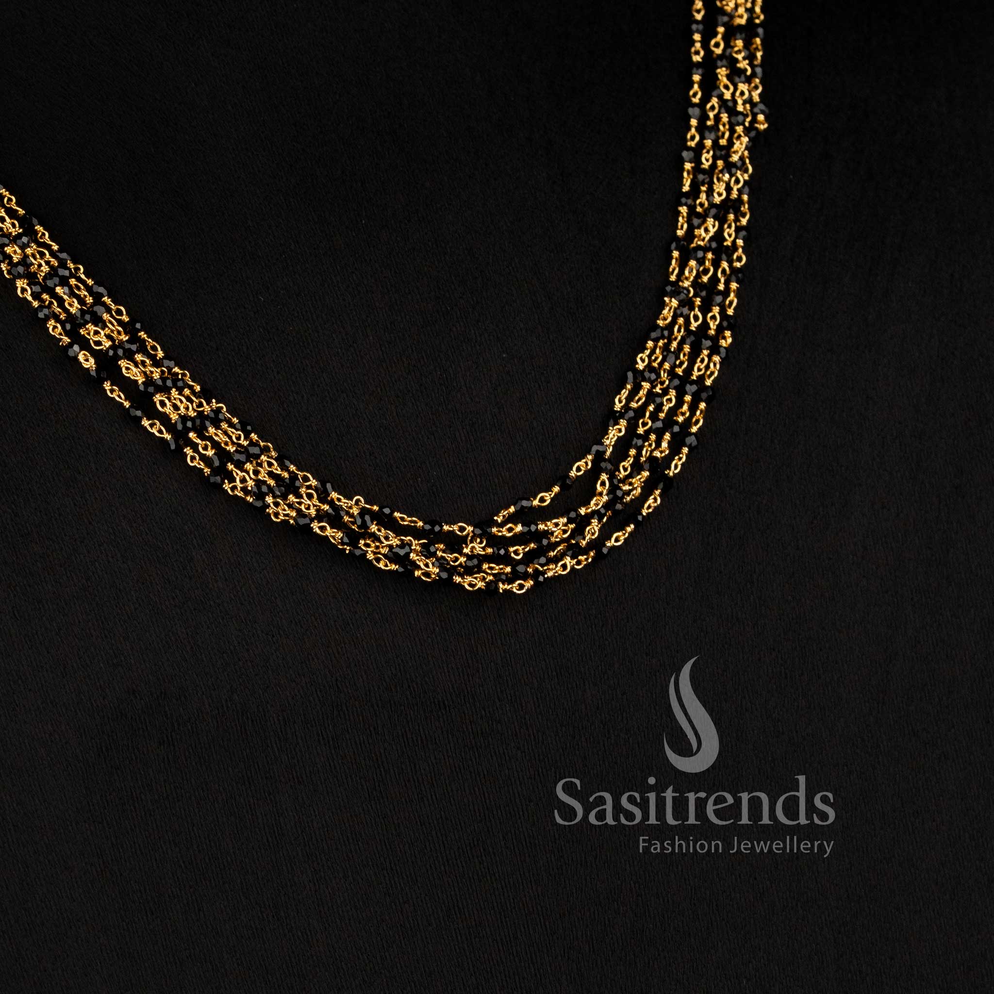 Micro Gold Plated Multi Strand Black Beads Necklace for Women - Sasitrends