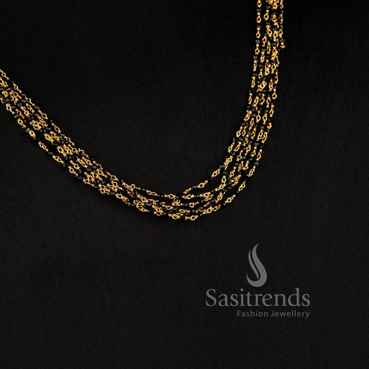 Micro Gold Plated Multi Strand Black Beads Necklace for Women - Sasitrends