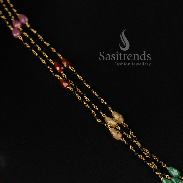 Micro Gold Plated Layered Black Beads Mala Necklace for Traditional and Festive Wear - Sasitrends