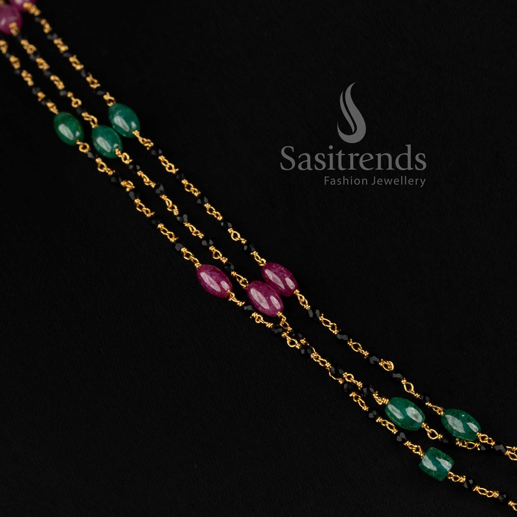 Amazing Triple-Layer Micro Gold Plated Cubic Zirconia Beaded Chain Necklace | Elegant Traditional Wear Jewellery