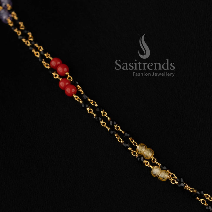One Gram Micro Gold Plated Two Strand Black Beads Necklace for Traditional and Festive Wear - Sasitrends