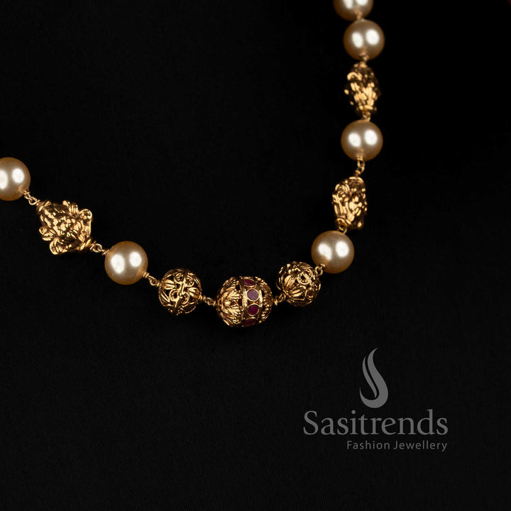 Antique Gold Plated South Indian Temple Pearl Necklace for Bridal and Festive Wear - Sasitrends