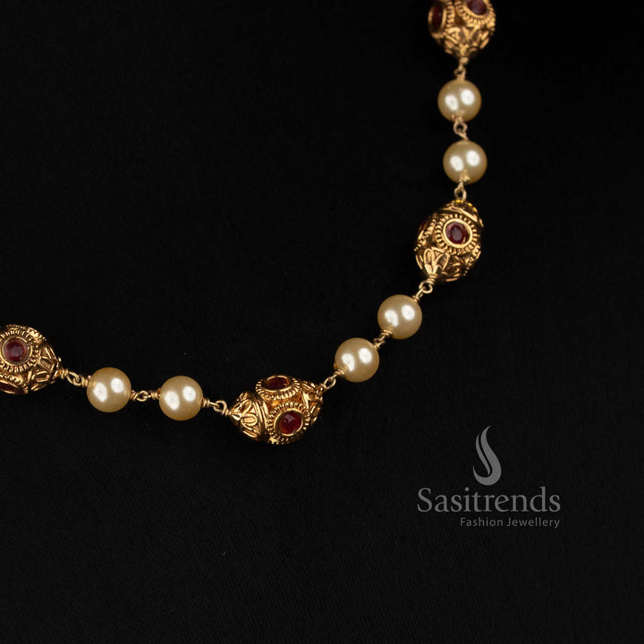 Antique Gold Plated South Indian Pearl Necklace for Bridal and Festive Wear - Sasitrends