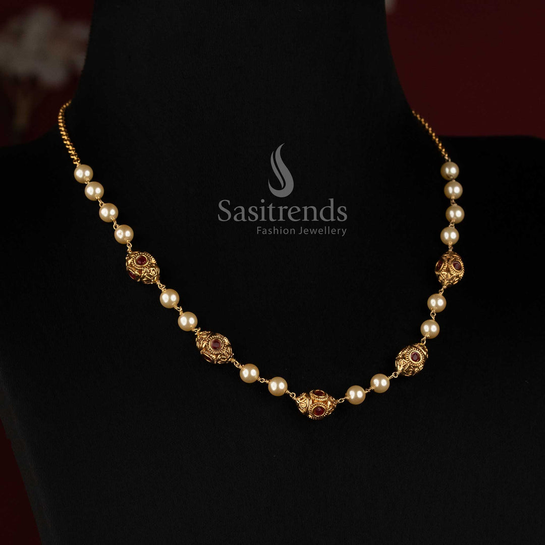 Antique Gold Plated South Indian Pearl Necklace for Bridal and Festive Wear - Sasitrends