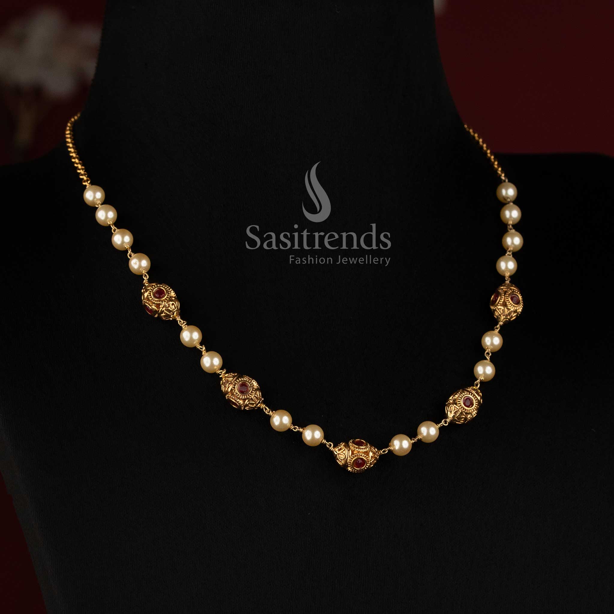 Antique Gold Plated South Indian Pearl Necklace for Bridal and Festive Wear - Sasitrends