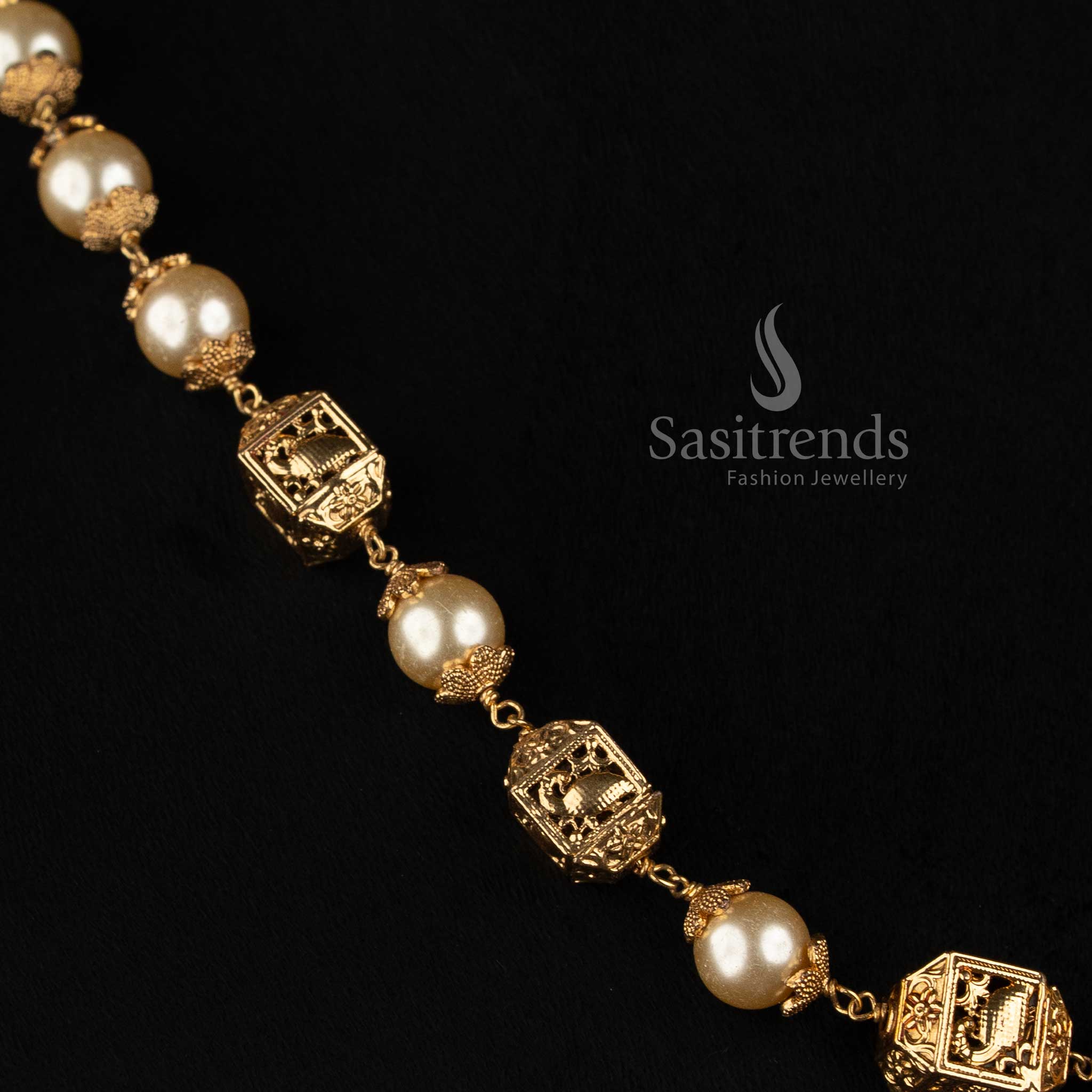 Antique Gold Plated South Indian Pearl Necklace for Bridal and Festive Wear - Sasitrends