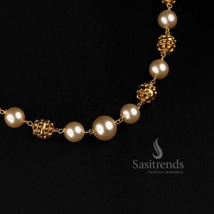 Premium Antique Gold Plated Pearl Mala Necklace for Women - Sasitrends