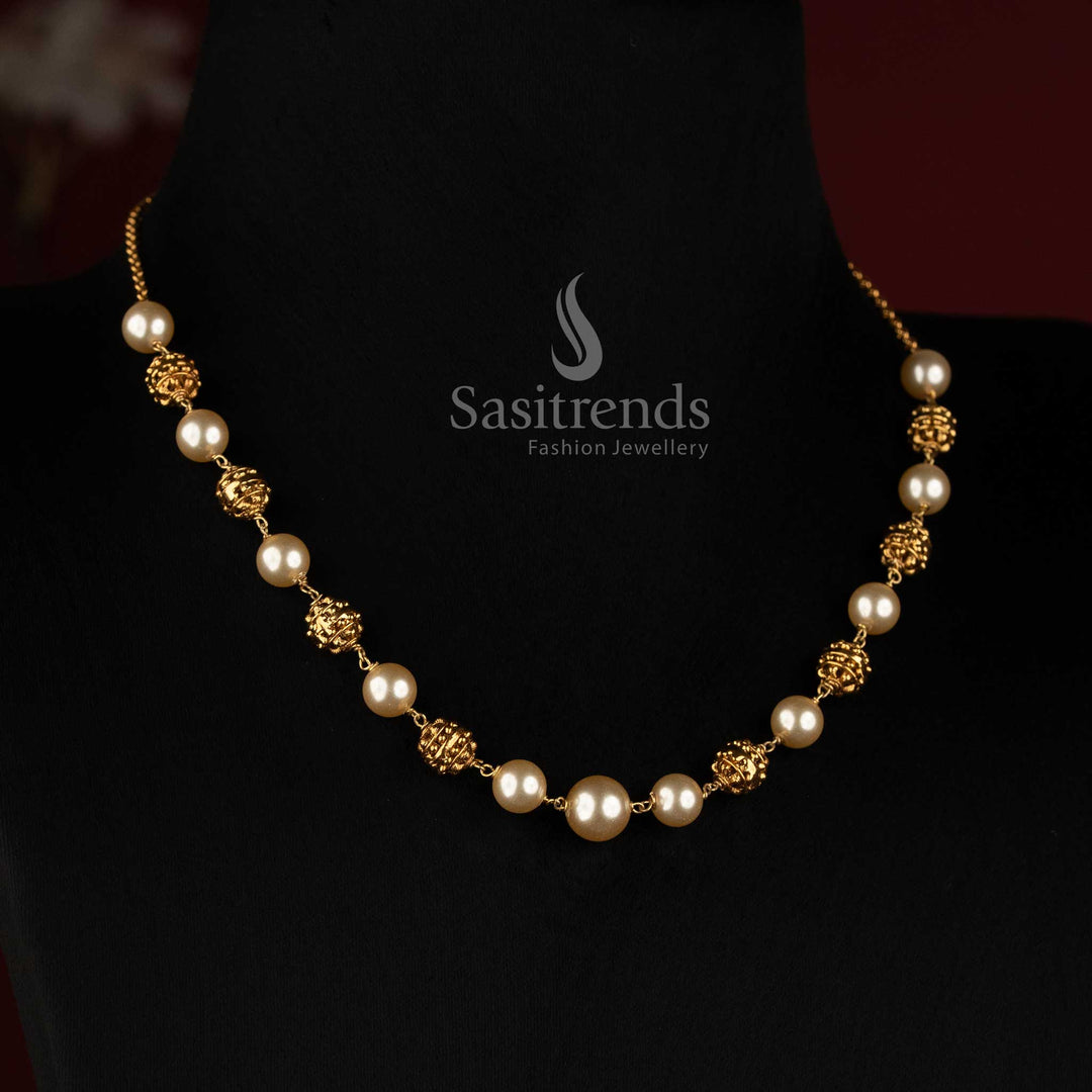 Premium Antique Gold Plated Pearl Mala Necklace for Women - Sasitrends